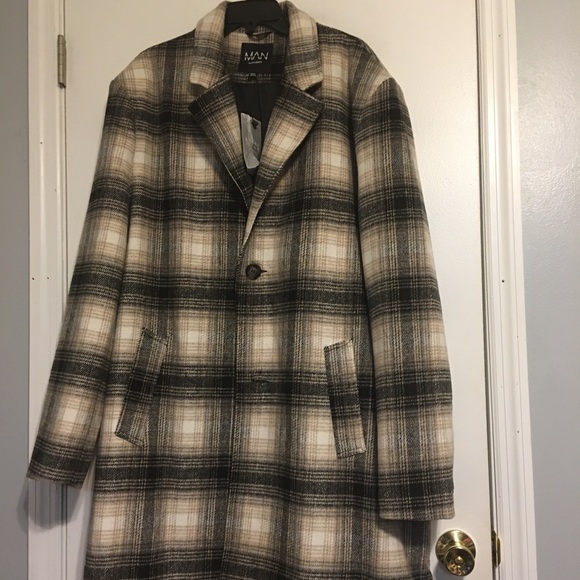 Boohoo Man Big& Tall check single breasted coat - Picture 2 of 4